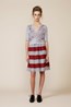 21. Twig Cardigan - Alloy . Cuba Skirt - Red + Grey