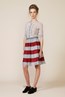 22. Farrow Cardigan - Stone . Cuba Skirt - Red + Grey