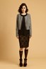 16. Lane Jacket - Grey . Salisbury Jumper - Black . Roma Skirt - Gold.